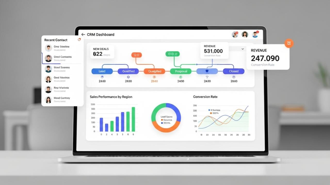 Modern business dashboard interface displayed on a laptop