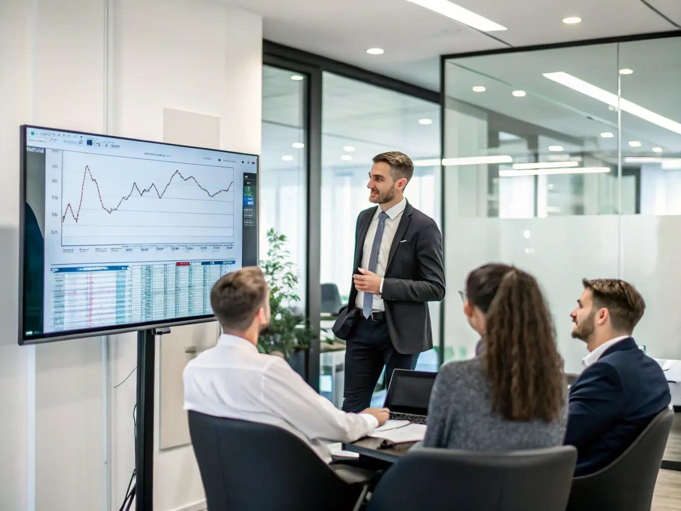 Consultant presenting performance data to a client team